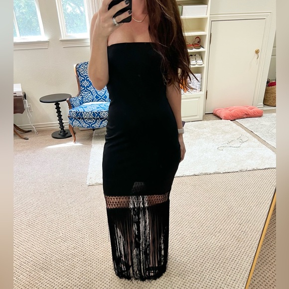 DAVID MEISTER Strapless Fringe Midi Dress 2 - Picture 1 of 3